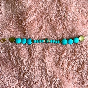 Turquoise teal beaded bracelet gold and silver accents